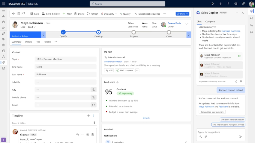 Opportunity summary in Dynamics 365 Sales